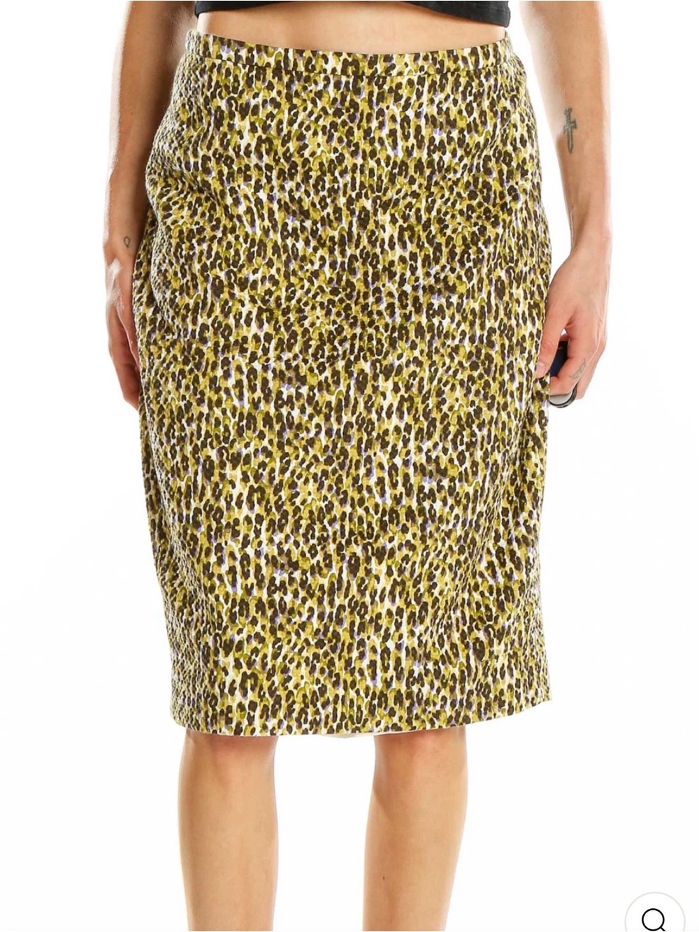 J. Crew Olive / Black / Purple Leopard-Print Pencil Skirt